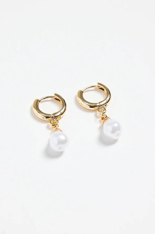 Image of Jewelry. Product name - Mini Pearl Huggie Gold Earrings in Gold colour by brand - Humble + Heart