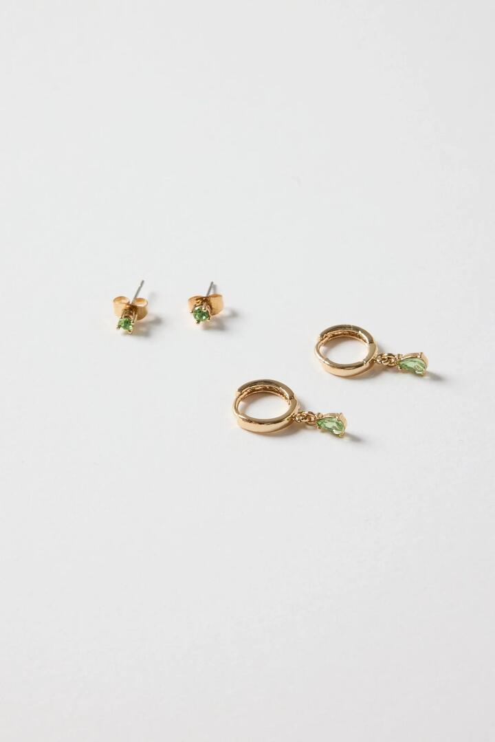 Image of Jewelry. Product name - Emerald Huggie Stud Set in colour by brand - Humble + Heart
