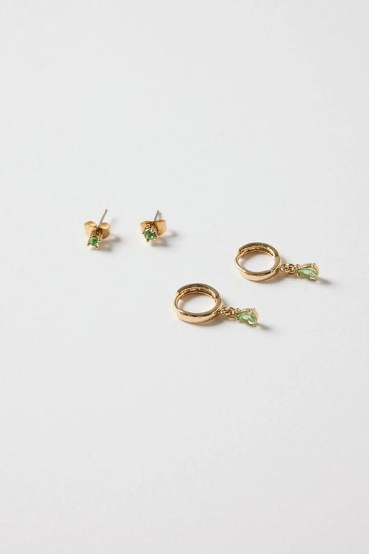 Image of Jewelry. Product name - Emerald Huggie Stud Set in colour by brand - Humble + Heart
