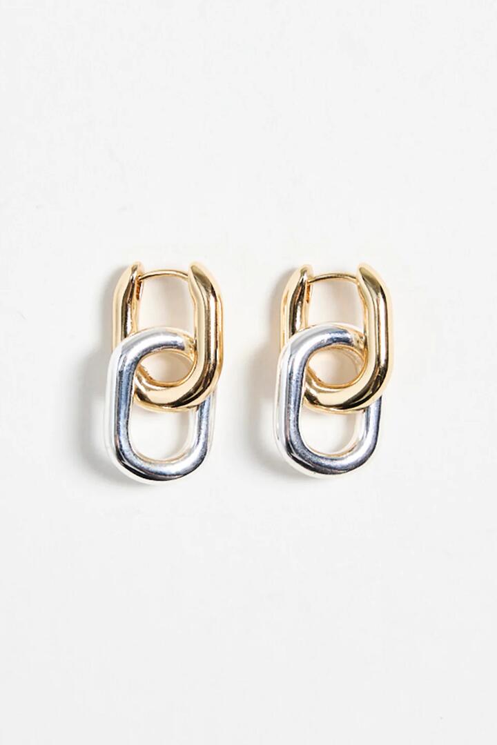 Image of Jewelry. Product name - Oval Drop Gold + Rhodium Earrings in Gold colour by brand - Humble + Heart