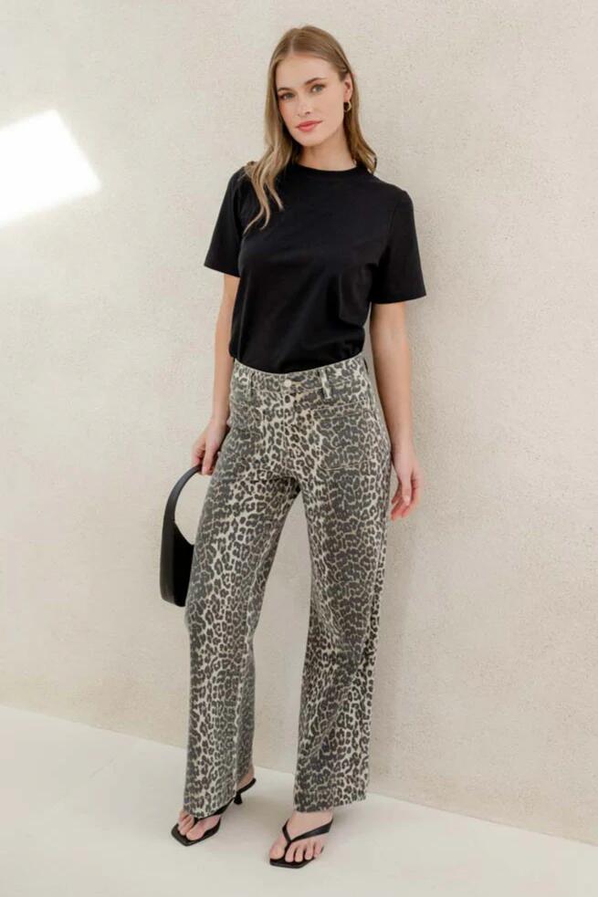 Image of Jeans. Product name - Zoey Leopard High Rise Wide Leg Pocket Jean in Leopard colour by brand - Among the Brave