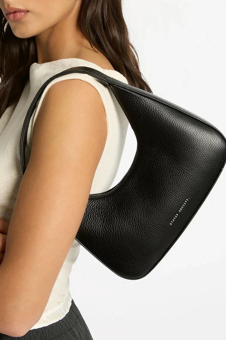 Image of Bags. Product name - Aurora Black Leather Structured Shoulder Bag in Black colour by brand - Status Anxiety