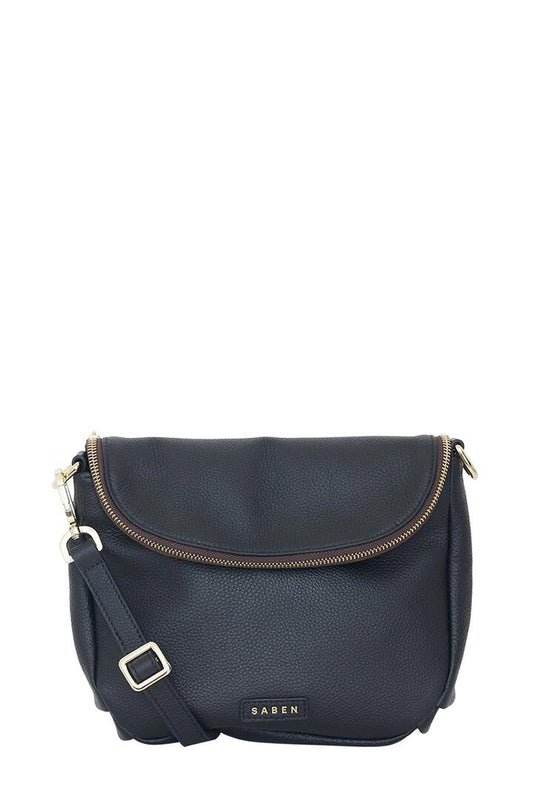 Image of Bags. Product name - FiFi Black Fold Over Leather Shoulder Bag in Black colour by brand - Saben