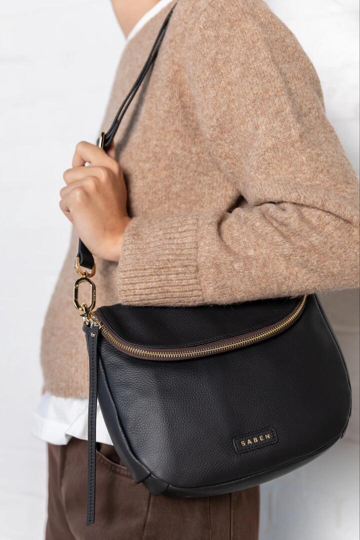 Image of Bags. Product name - Frankie Fold Over Black Shoulder Bag in Black colour by brand - Saben