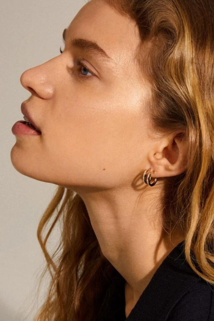 Image of Jewelry. Product name - Roberta Pi Gold Plated Crystal 12mm Earrings in Gold colour by brand - Pilgrim