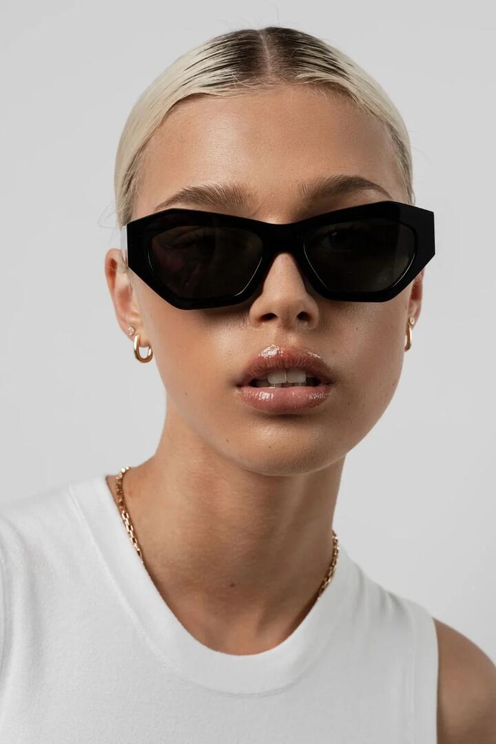 Image of Sunglasses. Product name - Emily Black Angular Sunglasses in Black colour by brand - Isle of Eden
