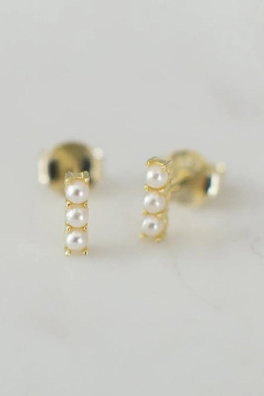 Image of Jewelry. Product name - Pearl Bar Stud Earrings Gold in Gold colour by brand - Sophie