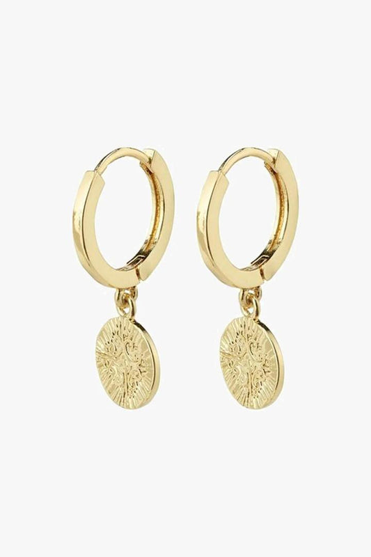 Image of Jewelry. Product name - Nomad Coin Sleeper Earrings Gold in Gold colour by brand - Pilgrim
