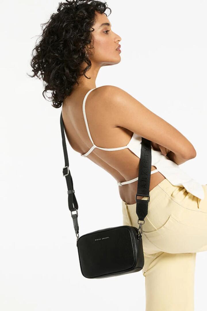 Image of Bags. Product name - Plunder Black Crossbody Bag Webbed Strap in Black colour by brand - Status Anxiety