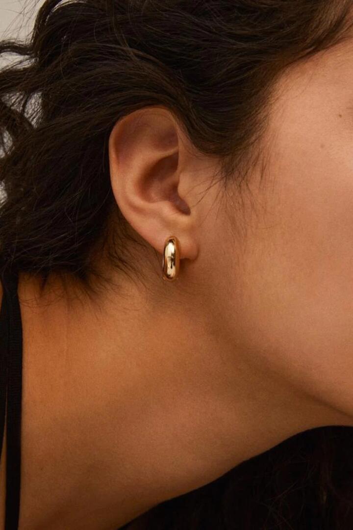 Image of Jewelry. Product name - Mine Recycled Chunky Huggie Hoops Gold in Gold colour by brand - Pilgrim
