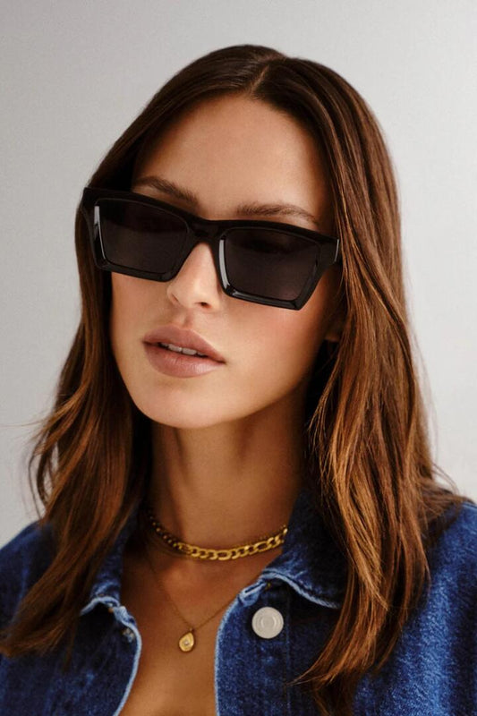 Image of Sunglasses. Product name - Something Black Mono Lens Sunglasses in Black colour by brand - Le Specs