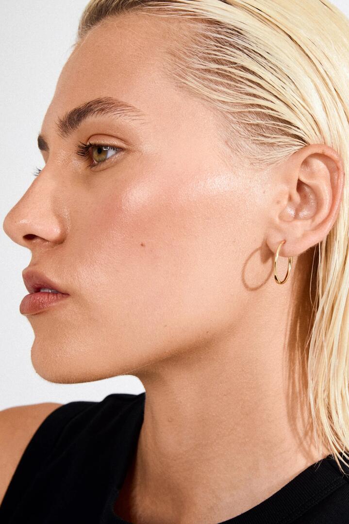 Image of Jewelry. Product name - Eanna Large Hoops Recycled Gold Plated Earrings in Gold colour by brand - Pilgrim