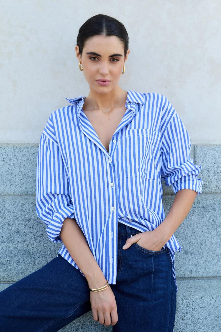 Image of Shirts. Product name - You Got This Blue Stripe Cotton Oversized Shirt in Blue Stripe colour by brand - Stories be Told