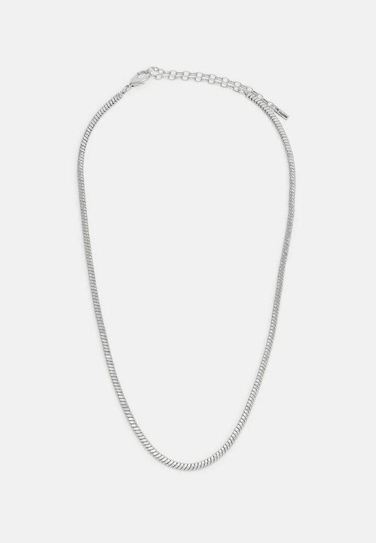 Image of Jewelry. Product name - Dominique Flat Snake Silver Chain Recycled Necklace in Silver colour by brand - Pilgrim