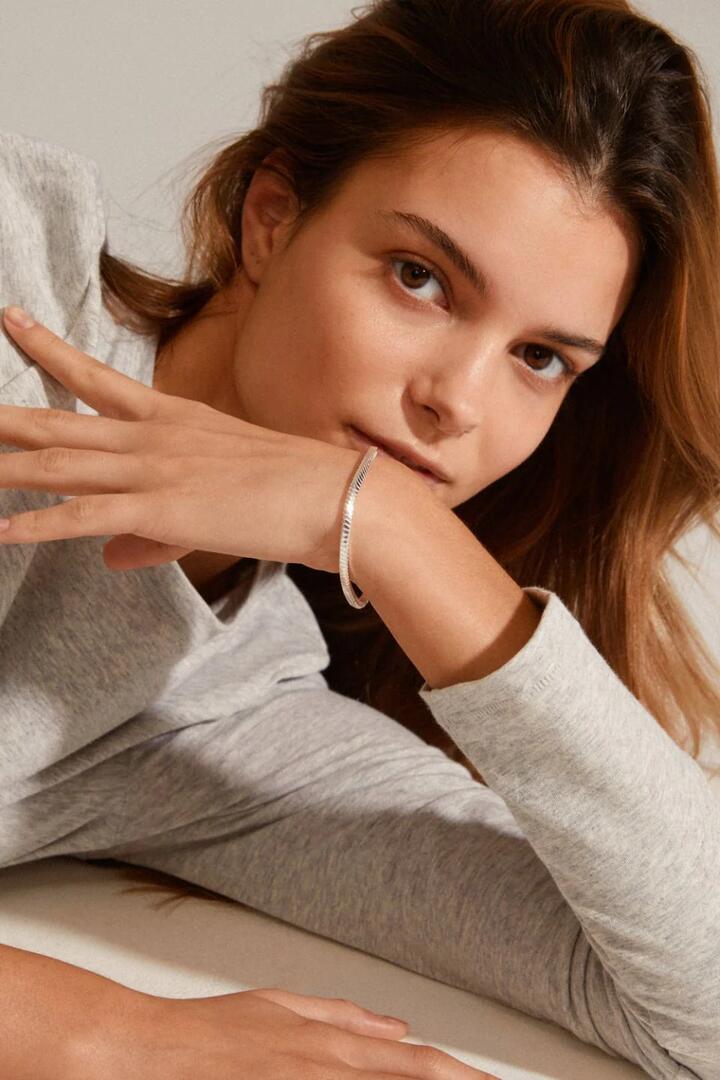 Image of Jewelry. Product name - Dominique Flat Snake Silver Chain Recycled Bracelet in Silver colour by brand - Pilgrim