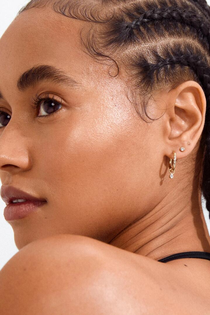 Image of Jewelry. Product name - Elna Crystal Hoop Gold Set 2 Recycled Earrings in Gold colour by brand - Pilgrim