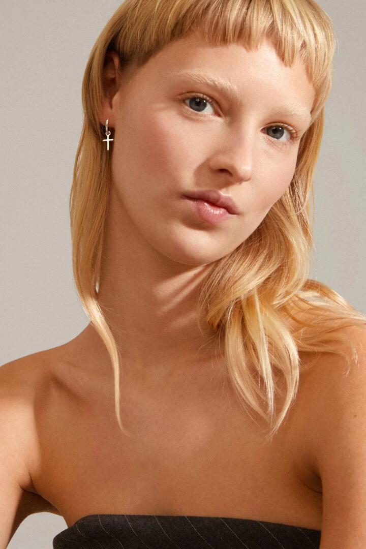 Image of Jewelry. Product name - Daisy Recycled Cross Silver Earrings in Silver colour by brand - Pilgrim