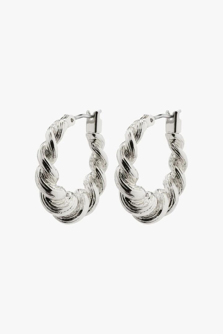 Image of Jewelry. Product name - Eileen Silver Twirl Hoop Earrings in Silver colour by brand - Pilgrim