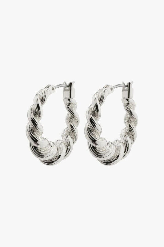 Image of Jewelry. Product name - Eileen Silver Twirl Hoop Earrings in Silver colour by brand - Pilgrim