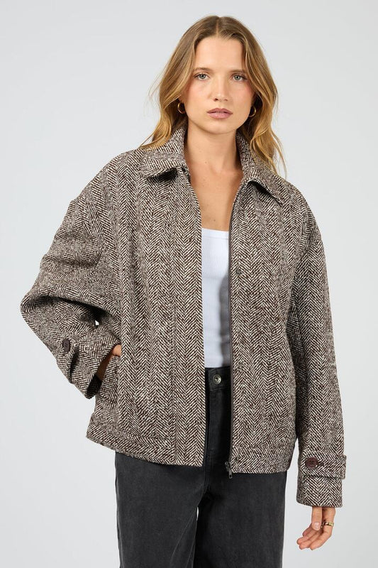 Image of Coats & Jackets. Product name - Asher Chocolate Herringbone Jacket in Brown colour by brand - Silent Theory