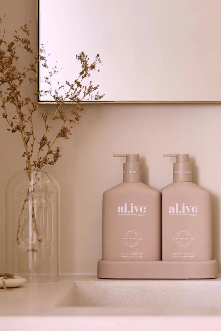 Image of Health & Beauty. Product name - Apricot & Sweet Fig Hand & Body 500ml Wash + Lotion Nude Duo Tray in colour by brand - Alive Body