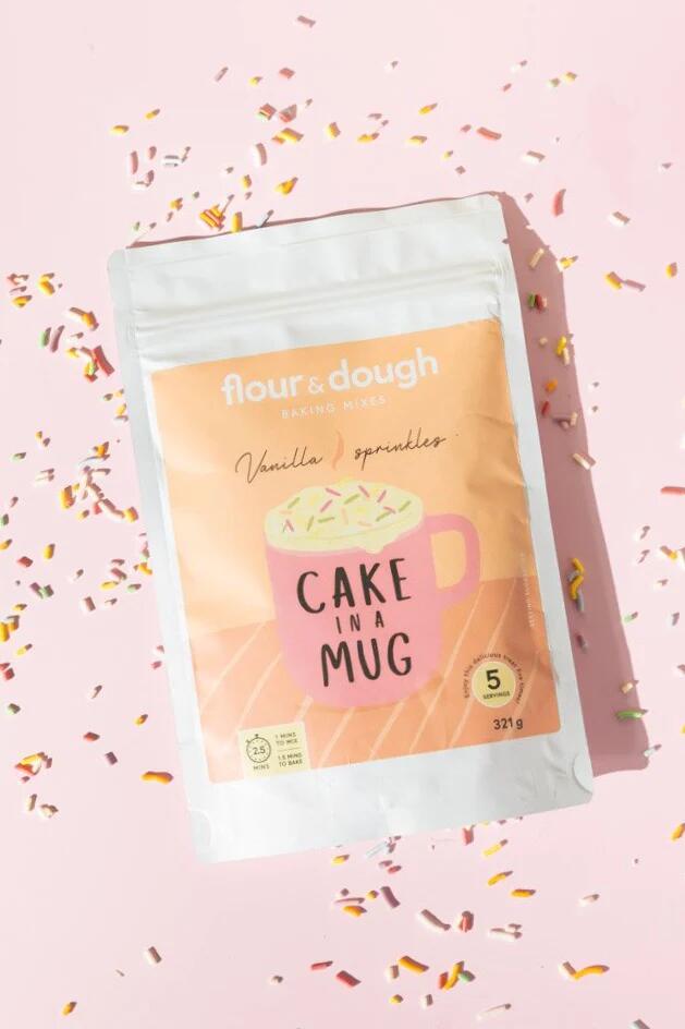 Image of Food Items. Product name - Cake In A Mug Vanilla Sprinkles Baking Mix in colour by brand - Flour & Dough