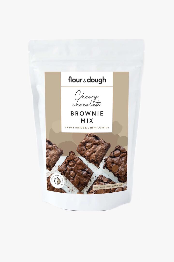 Image of Food Items. Product name - Chewy Chocolate Brownie Baking Mix in colour by brand - Flour & Dough