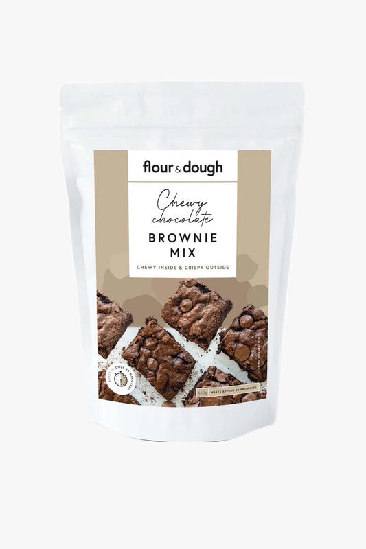 Image of Food Items. Product name - Chewy Chocolate Brownie Baking Mix in colour by brand - Flour & Dough