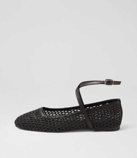 Image of Shoes. Product name - Neesa Black Woven Leather Ballet Flats in Black colour by brand - MOLLINI