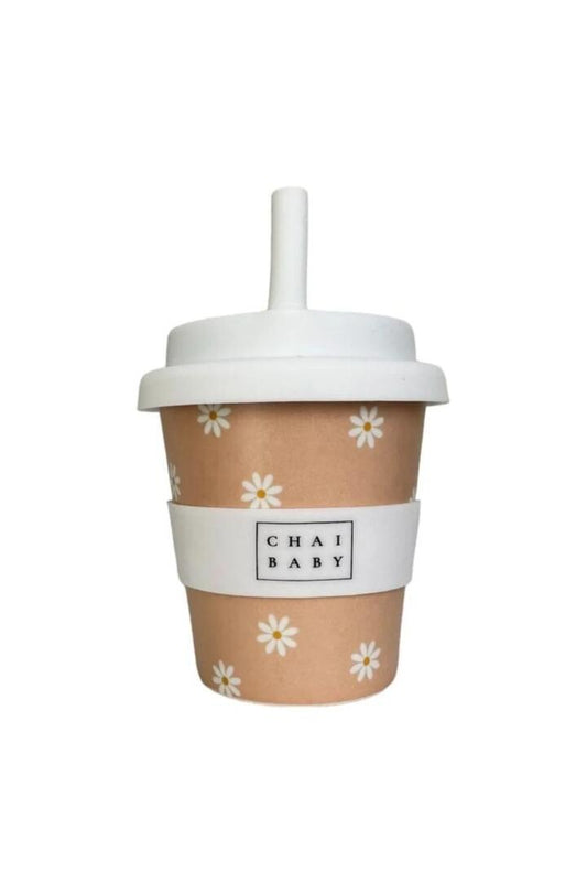 Image of Water Bottles. Product name - Natural Tan Daisy Babyccino + Fluffy Cup in Tan colour by brand - Chai Baby