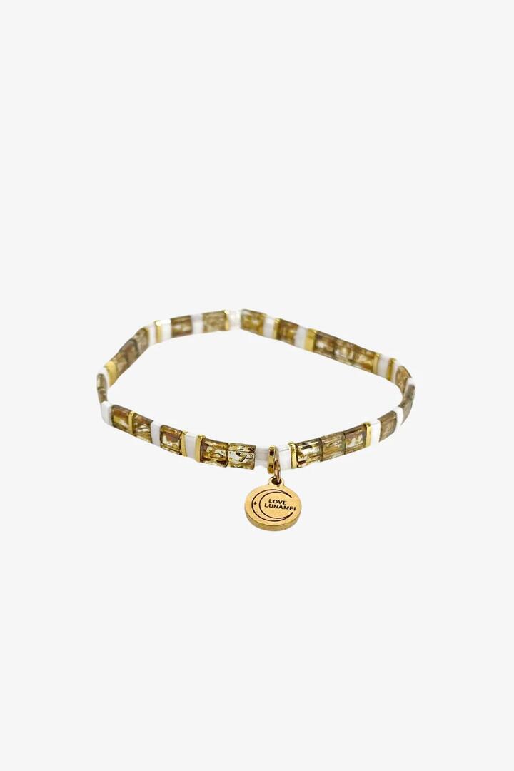 Image of Jewelry. Product name - Love Yellow Gold White with Gold Charm Bracelet in Yellow colour by brand - Love Lunamei