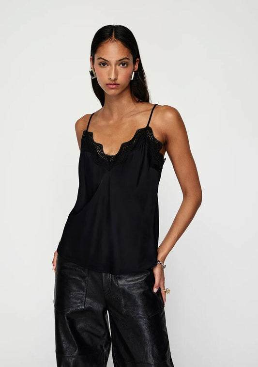 Image of a model wearing Tops. Productname: Suri Cami Top | MOS The Label in Black colour by brand - MOS The Label