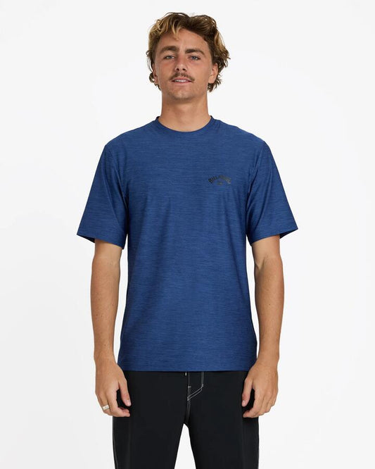 Image of Wetsuits. Product name - Billabong Mens Shoreline Upf 50 Rashguard Denim Heather in Denim Heather colour by brand - Billabong
