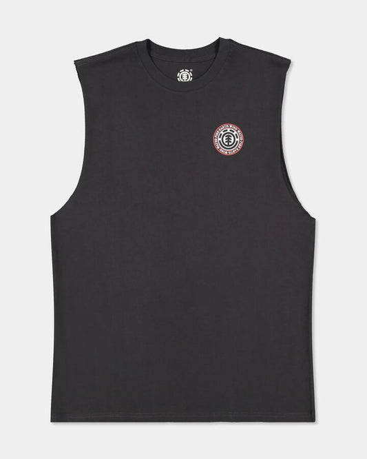 Image of a model wearing Tops. Product name - Element Mens Seal Bp Muscle Off Black in Off Black colour by brand - Element