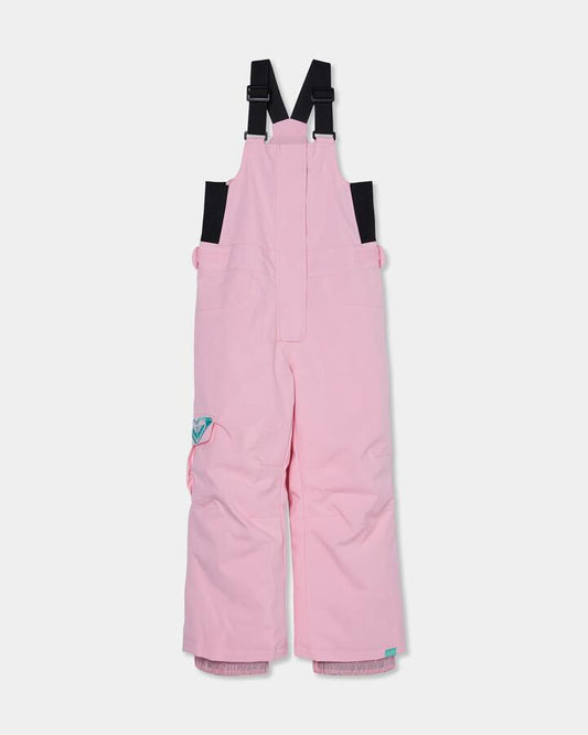 Image of a model wearing Pants. Product name - Roxy Girls 2-7 Lola Bib Snow Pants Rose Shadow in Rose Shadow colour by brand - Roxy