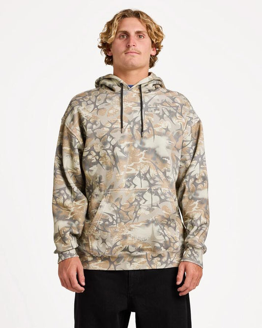 Image of a model wearing Outerwear. Product name - Volcom Mens Psych Camo Pullover Camouflage in Camouflage colour by brand - Volcom