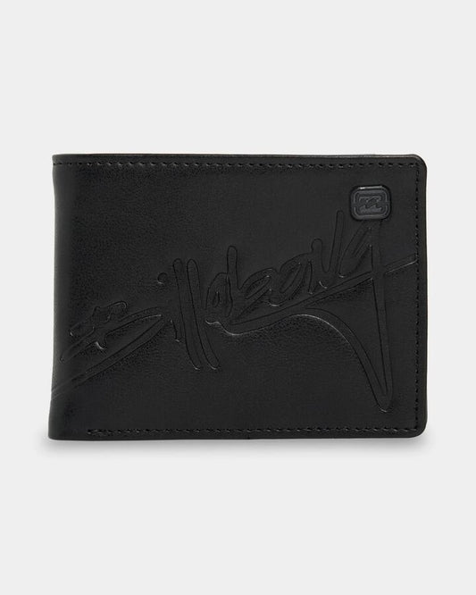Image of Wallets & Money Clips. Product name - Billabong Mens Script Bi Fold Wallet Black in Black colour by brand - Billabong