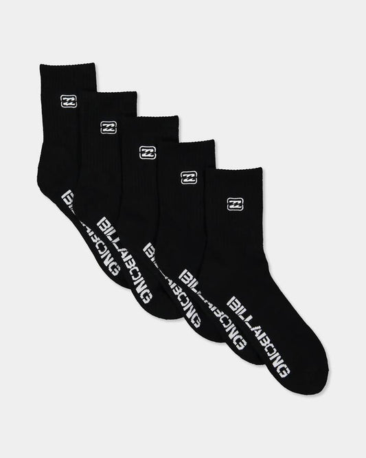 Image of Socks. Product name - Billabong Mens 5 Pack Sport Socks Black in Black colour by brand - Billabong