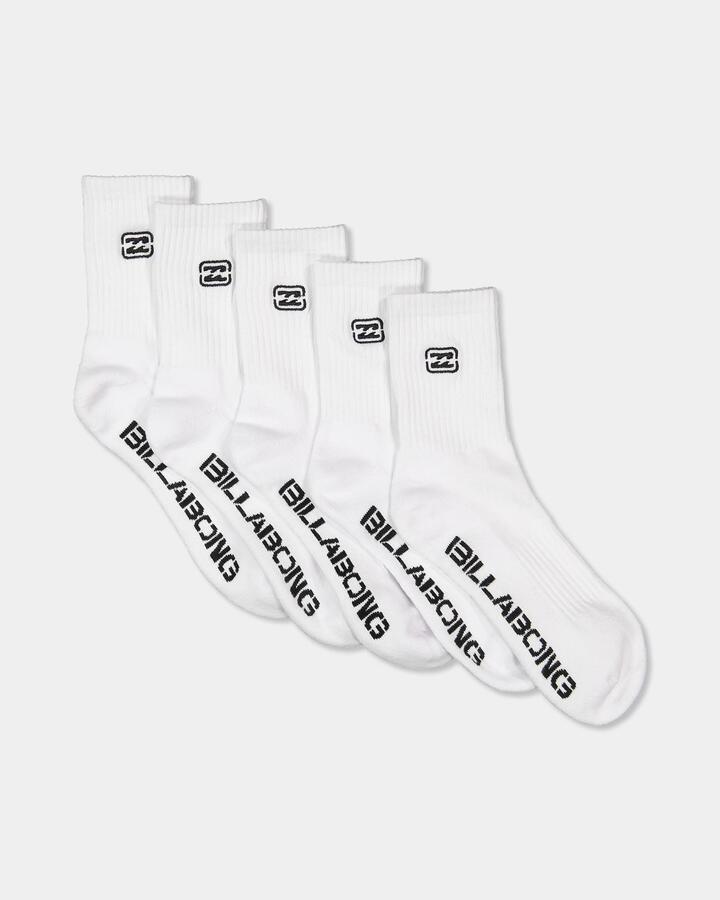 Image of Socks. Product name - Billabong Mens 5 Pack Sport Socks White in White colour by brand - Billabong