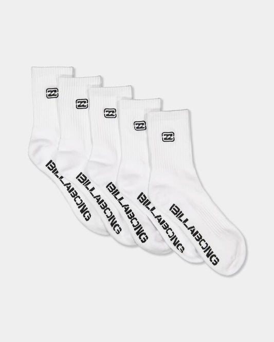 Image of Socks. Product name - Billabong Mens 5 Pack Sport Socks White in White colour by brand - Billabong