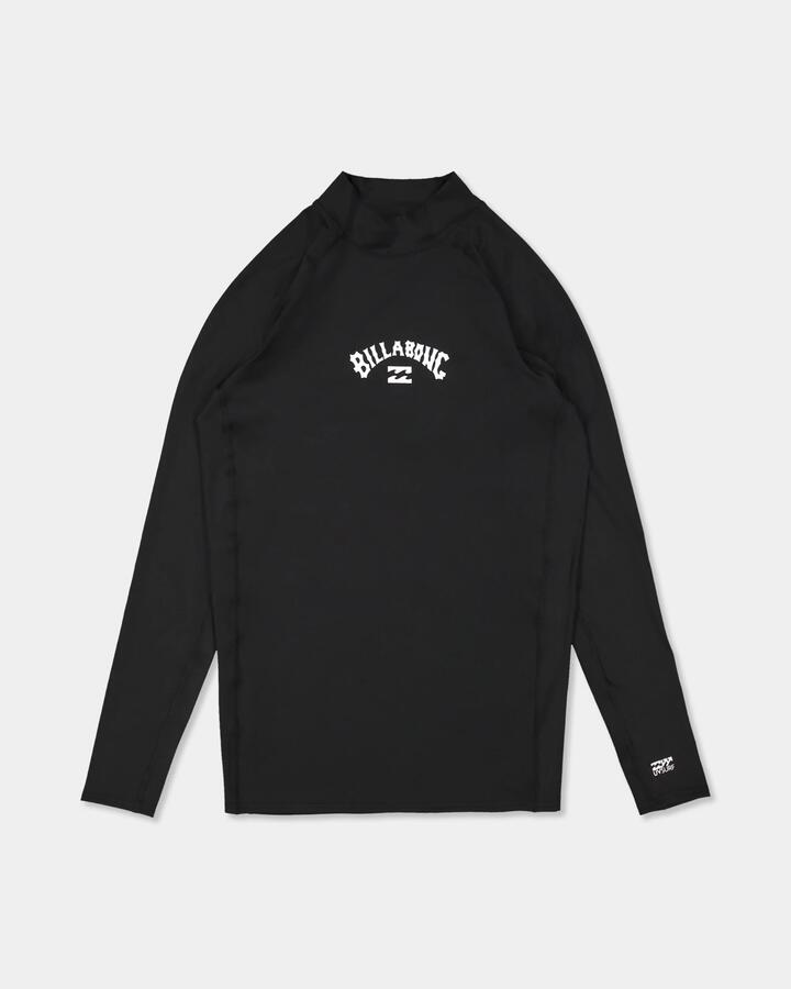 Image of a model wearing Tops. Product name - Billabong Boys 8-16 Boys All Day Arch Rf Long Sleeve Surf Shirt Black in Black colour by brand - Billabong