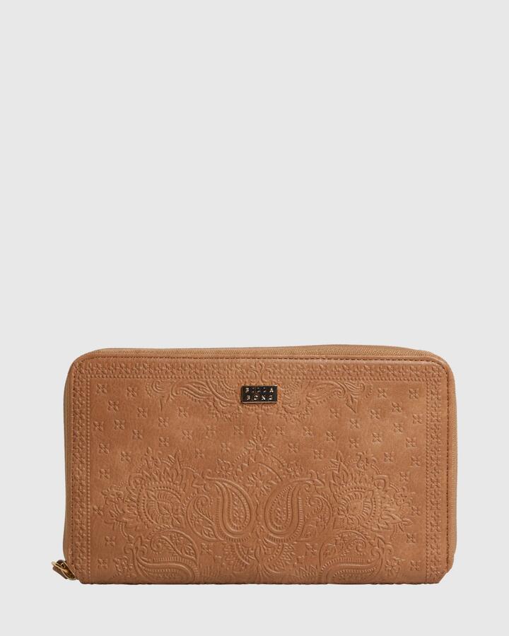 Image of Wallets & Money Clips. Product name - Billabong Womens Womens Bandana Mandala Travel Leather Wallet Light Tan in Light Tan colour by brand - Billabong