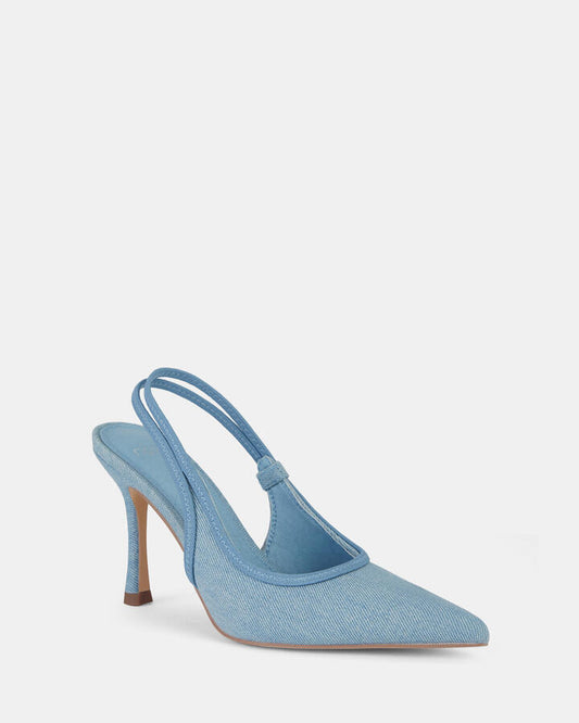 Image of Jeans. Product name - Ianthe Denim Vegan Heels in Blue colour by brand - Novo