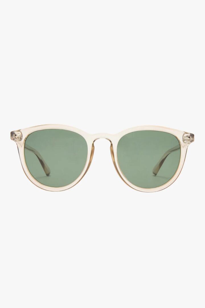 Image of Sunglasses. Product name - Fire Starter Round Clear Stone Khaki Polarised Lens Sunglasses in Stone colour by brand - Le Specs