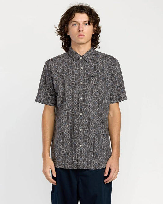 Image of Shirts. Product name - Volcom Mens Scaller Stone Woves Short Sleeve Shirt Moonbeam in Moonbeam colour by brand - Volcom