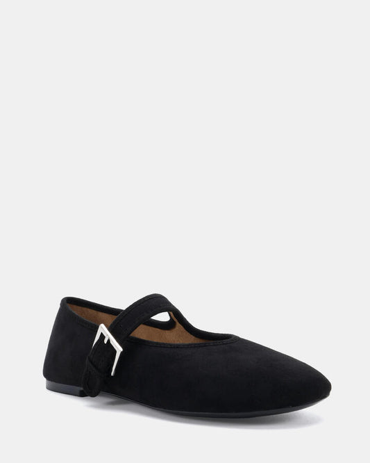 Image of Shoes. Product name - Canelo Black Suede Ballet Flats in Black colour by brand - Novo