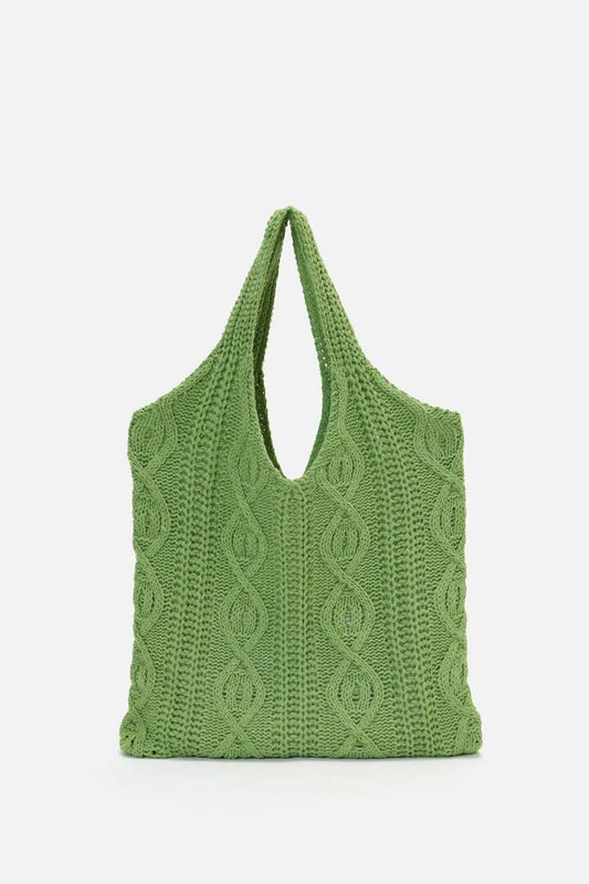 Image of a model wearing Tops. Productname: Cable Knit Bag in Green colour by brand - Princess Highway