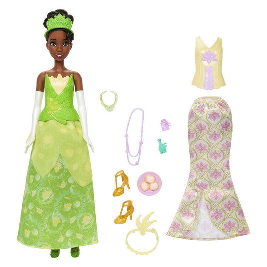 Image of Dolls. Product name - Disney Princess 2-in-1 Stories Tiana Fashion Doll with 2 Snap-On Bodices in colour by brand - Disney Princess