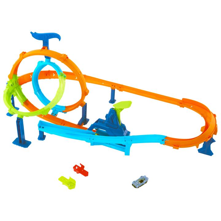 Image of Toy Cars. Product name - Hot Wheels Stunt Tracks Rapid Launch Cyclone Track Set & 1:64 Scale Die-Cast Toy Car in colour by brand - Hot Wheels
