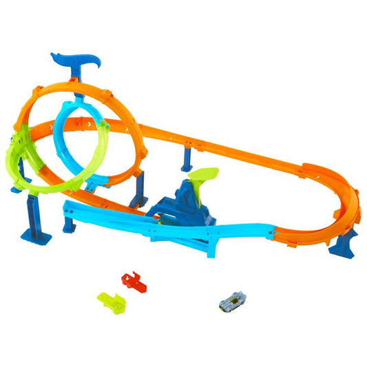 Image of Toy Cars. Product name - Hot Wheels Stunt Tracks Rapid Launch Cyclone Track Set & 1:64 Scale Die-Cast Toy Car in colour by brand - Hot Wheels